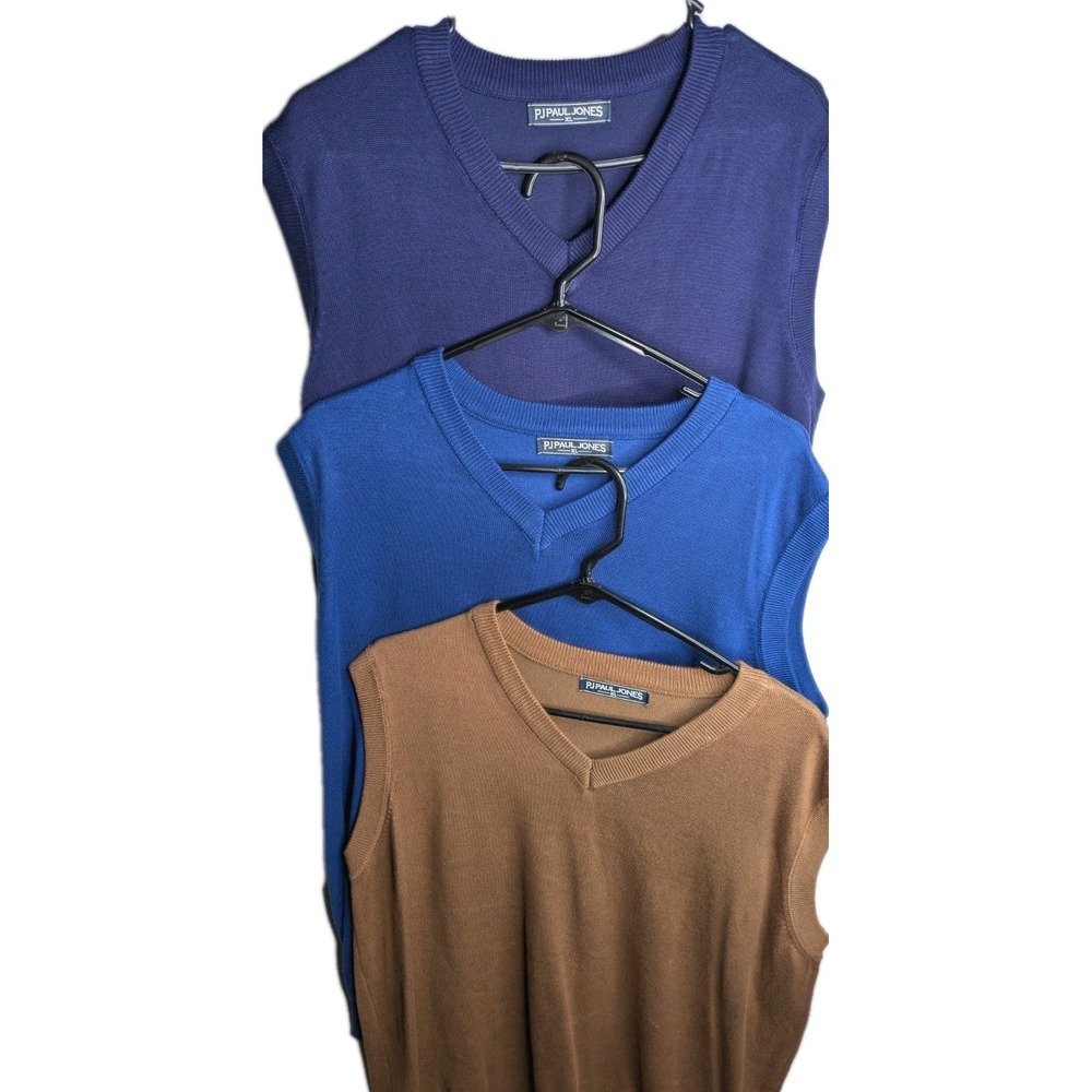 PAUL JONES Men's Vests XL (Lot of 3) V-Neck Sweater Stretchy Career Wear Office